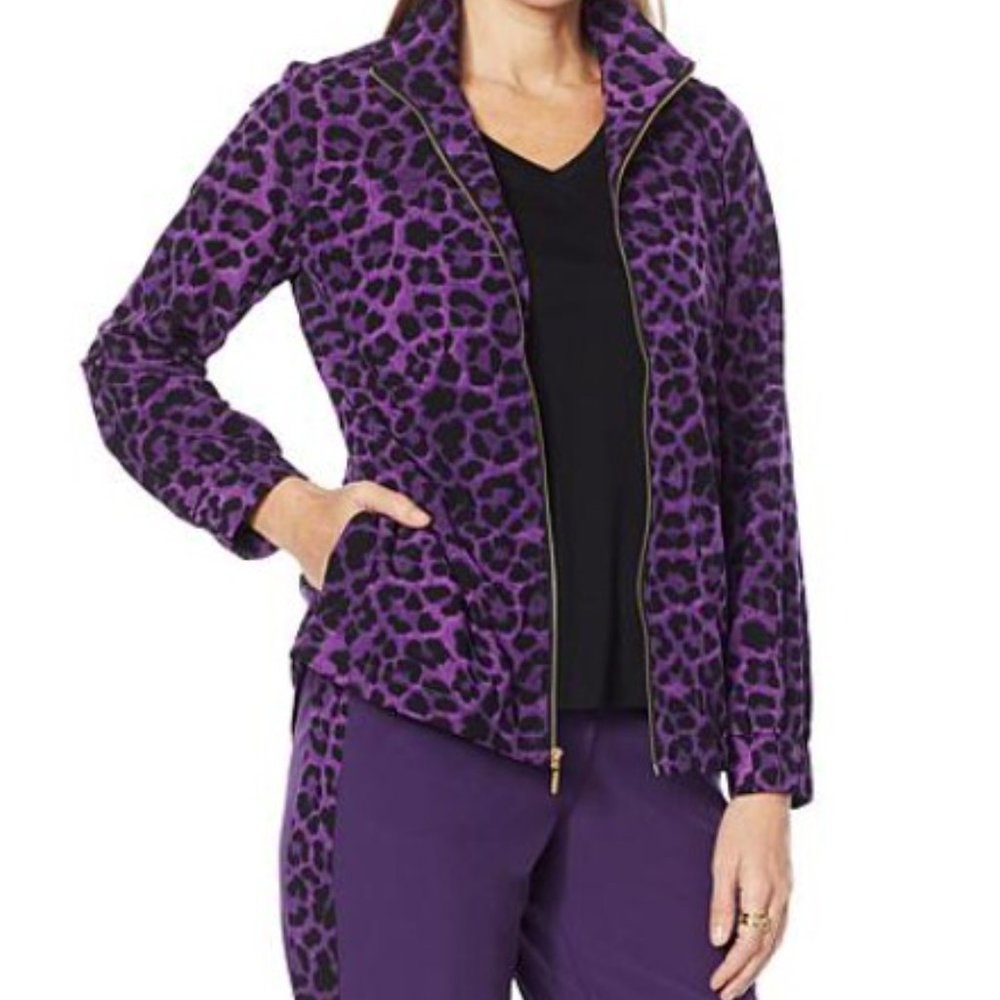 Iman Global Chic Stretch Woven Zip Front Jacket, NWOT